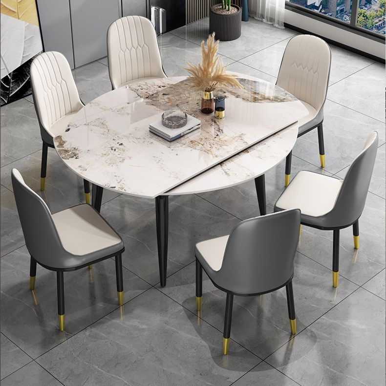 Glam Style Dining Table Stone Top Butterfly Leaf Dining Table