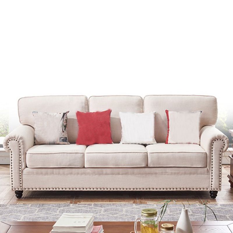 Traditional Biege Pillow Back Couch Rolled Arm Sofa with Nailhead Trim Clearhalo 'furn' 'furn_sofas' 'Furniture' 'furniture_sofas' 'Living Room Furniture' 'Sofa' 'sofas' 1200x1200_9f719e75-64ed-4edd-8183-c86a14304394