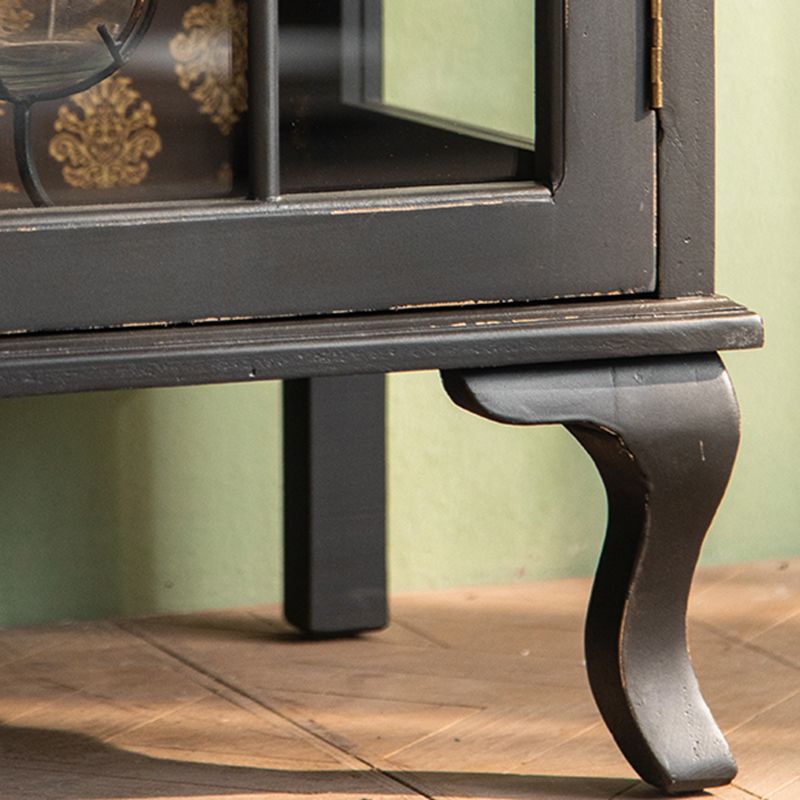 モダンな木質のキャビネットガラスのドアリビングルーム用のドア付きストレージキャビネット