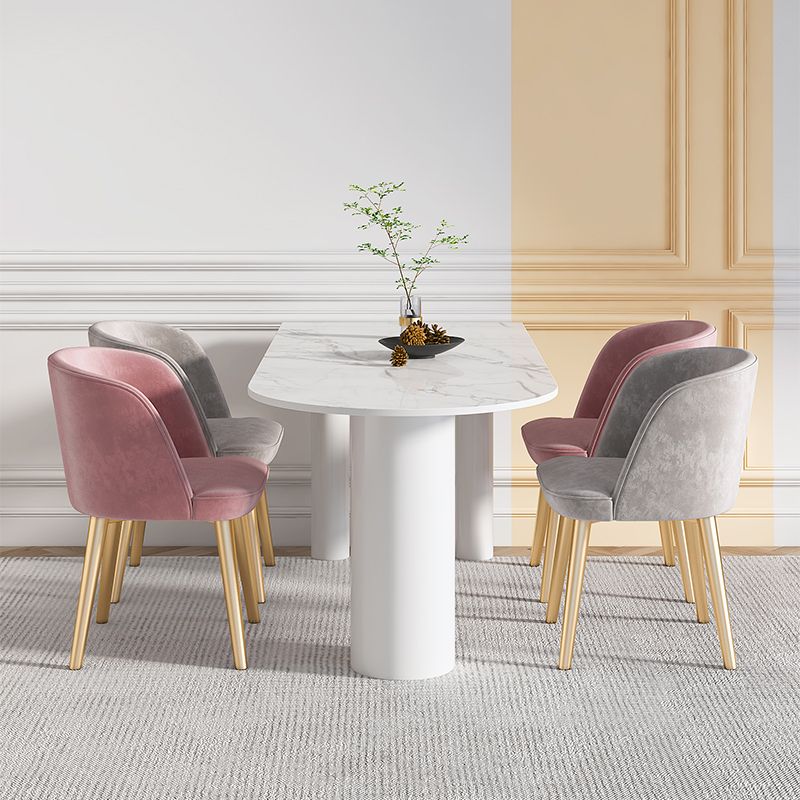 Simple Stone Top Table for Restaurant Oval Table with Three White Pedestal Clearhalo 'Dining Tables & Seating' 'Dining Tables' 'dining_table' 'furn' 'furn_dining_table' 'Furniture' 'Kitchen & Dining Furniture' 1200x1200_9f778ecd-4af9-4887-ac07-194e33656b83