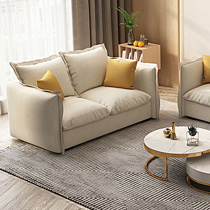 White Faux Leather/Cotton Blend Sofa Square Arm Couch with Pillow Back Clearhalo 'furn' 'furn_sofas' 'Furniture' 'furniture_sofas' 'Living Room Furniture' 'Sofa' 'sofas' 1200x1200_9f782b59-171c-4867-a7d6-03aa14a120ad