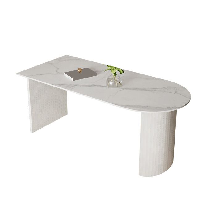 Sintered Stone Dining Table Modern White Furniture with Double Pedestal for Office Clearhalo 'Dining Tables & Seating' 'Dining Tables' 'dining_table' 'furn' 'furn_dining_table' 'Furniture' 'Kitchen & Dining Furniture' 1200x1200_9f7a172e-1233-40da-9a35-ea1f9a7712c9