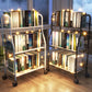Modern Steel Bookshelf with Wheels Open Bookcase for Living Room
