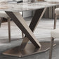 Mesa de comedor de piedra rectangular de lujo con acero dorado X-base