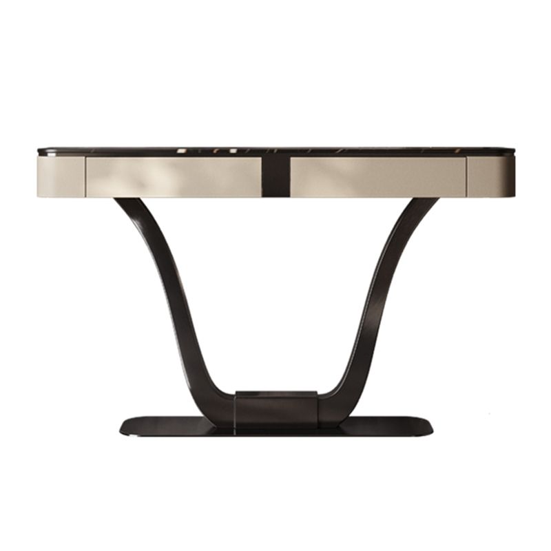 Half Moon Shape Contemporary Console Table Black/White Stone Console Sofa Table Clearhalo 'Console Tables' 'console_tables' 'Entry & Mudroom Furniture' 'furn' 'furn_console_tables' 'Furniture' 1200x1200_9f7c1815-29ce-4cc5-83f9-0eab59bc782a