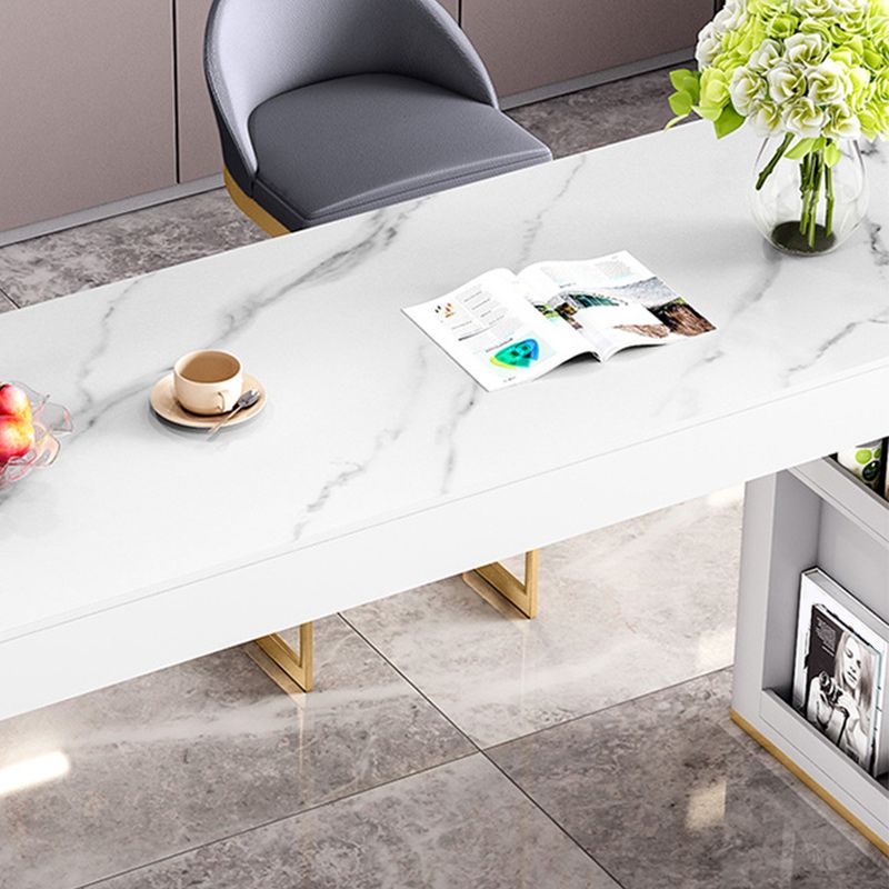 Tavolo da pranzo a barre di rettangolo bianco con base a slitta