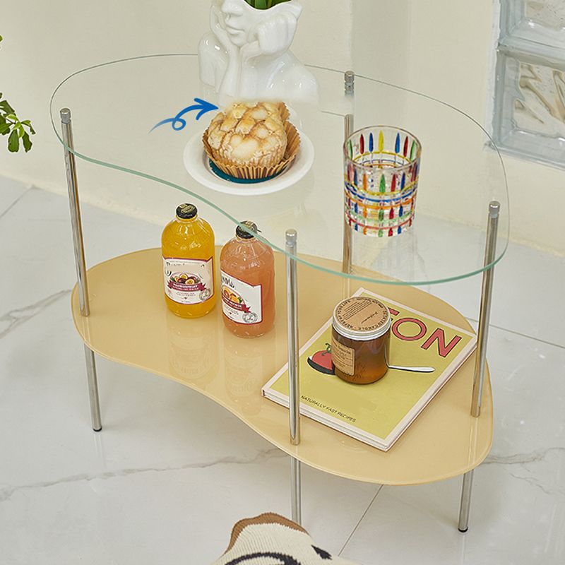 Modern Gambe in vetro 4 gambe a doppio livello tavolino accento a forma naturale