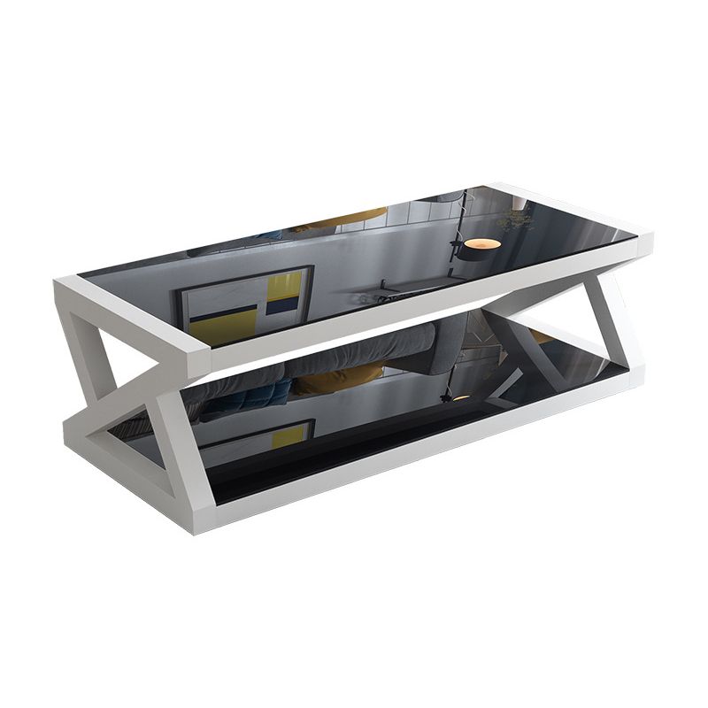 Base abstraite table de verre moderne rectangulaire table basse à trame inférieur en métal