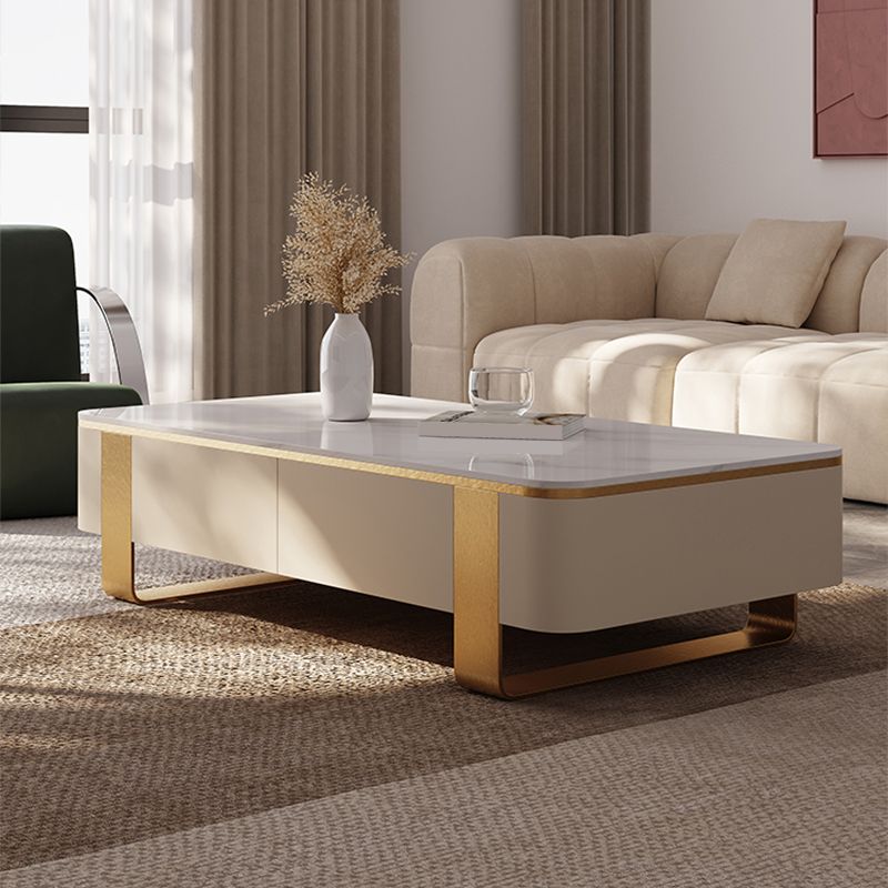 Rectangle Single Coffee Table 2Legs Slate Coffee Table with 4 Drawers