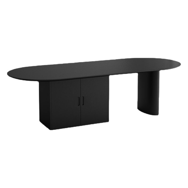 Minimalism Wood Oval Dining Table Wood Base Dining Table with Cabinet Clearhalo 'Dining Tables & Seating' 'Dining Tables' 'dining_table' 'furn' 'furn_dining_table' 'Furniture' 'furniture_dining_table' 'Kitchen & Dining Furniture' 'kitchen' 'kitchen_dining_table' 1200x1200_9f8cf5d5-ded0-4e4f-b57f-d95d7960675f