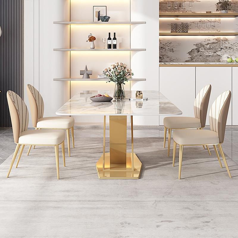 Glam Dining Rectangle Table Sintered Stone Table with Metal Legs for Kitchen Clearhalo 'Dining Tables & Seating' 'Dining Tables' 'dining_table' 'furn' 'furn_dining_table' 'Furniture' 'Kitchen & Dining Furniture' 1200x1200_9f912d7c-7242-4b28-b2fd-cd01e8f5a980
