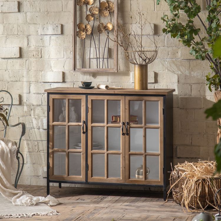 Wood and Iron Chest with Doors Bar Pulls Accent Cabinet with Shelves Clearhalo 'Cabinets & Chests' 'cabinets_chests' 'furn' 'furn_cabinets_chests' 'Furniture' 'Living Room Furniture' 1200x1200_9f94f7f6-a6f8-4136-9c65-826d2c76fced