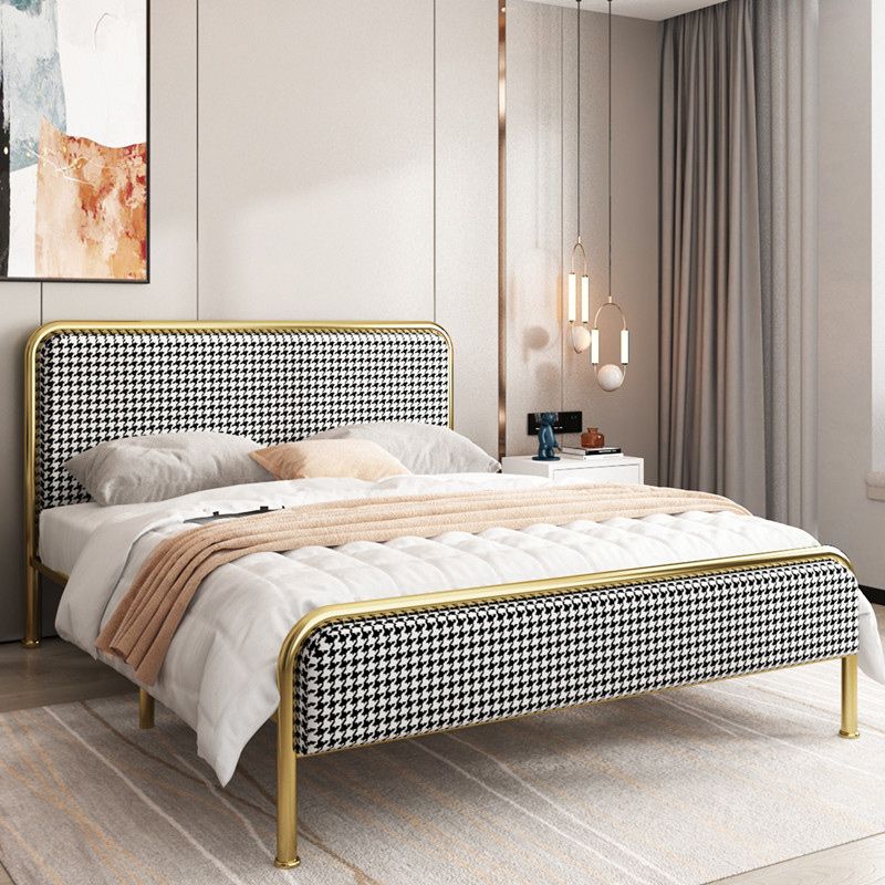 Cama de plataforma glamera marco de hierro cama estándar con cabecera rectangular