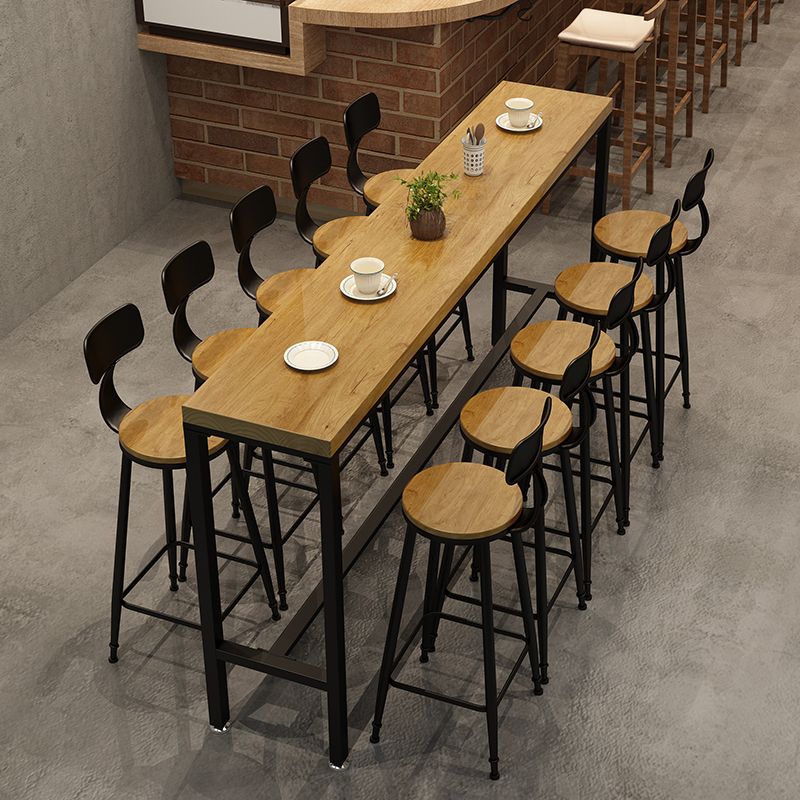 Mesa de altura de barra industrial, mesa de pub tipo bistró con tapa de madera maciza y base de caballete