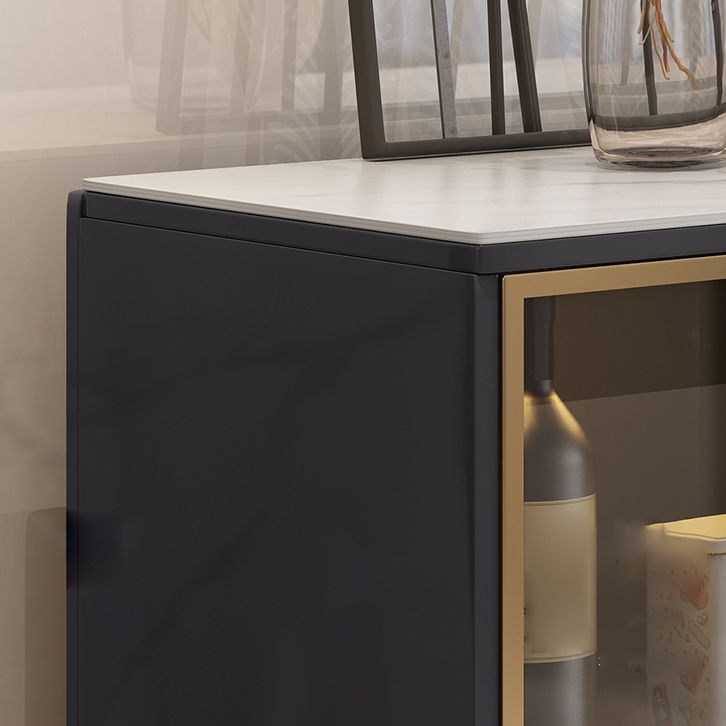 Sideboard in stile glam Sideboard di sala da pranzo in pietra con porte di vetro
