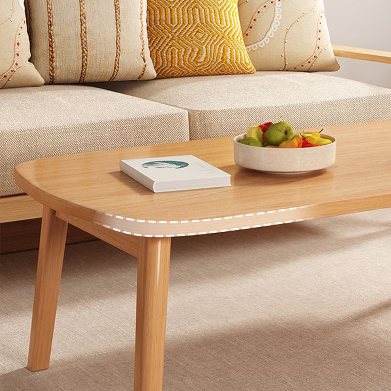 Modern Solid Wood Rectangular Coffee Table 4 Legs Folding Cocktail Table