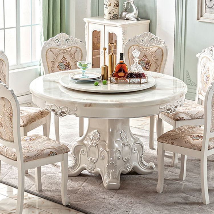 Stone Top Dining Table Round Dining Table with Pedestal Base in White