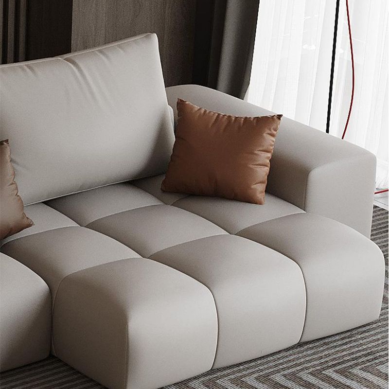 Nordic Sofa & Chaise in Beige Square Arm Sofa with Bolster Pillows