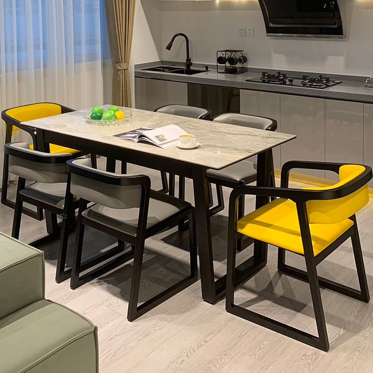 Rectangle Sintered Stone Grey Dining Table Simplicity Double Pedestal Table for Dining Room Clearhalo ' dining_table' 'Dining Tables & Seating' 'Dining Tables' 'furn' 'furn_dining_table' 'Furniture' 'furniture_dining_table' 'Kitchen & Dining Furniture' 'kitchen&dining_furn' 'kitchen' 'kitchen_dining_table' 1200x1200_9fa94995-798a-457d-a576-1ec18ffe457a