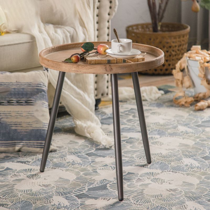 素朴なソリッドウッド3脚トレイトップラウンド苦しんでいるリビングルームサイドテーブル