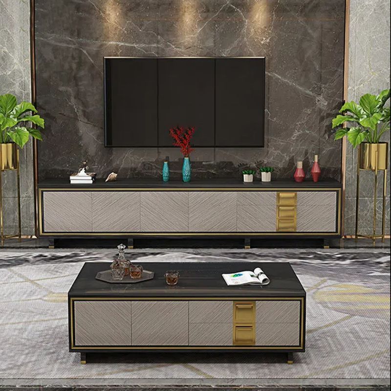 Glam Glass Stand Console Enclosed Storage Media Console with Doors Clearhalo 'furn' 'furn_tv_stands_entertainment_centers' 'Furniture' 'Living Room Furniture' 'TV Stands & Entertainment Centers' 'TV Stands & Media Storage Furniture' 'tv_stands_entertainment_centers' 1200x1200_9facc6fe-954f-4045-965e-9a5b13d36573