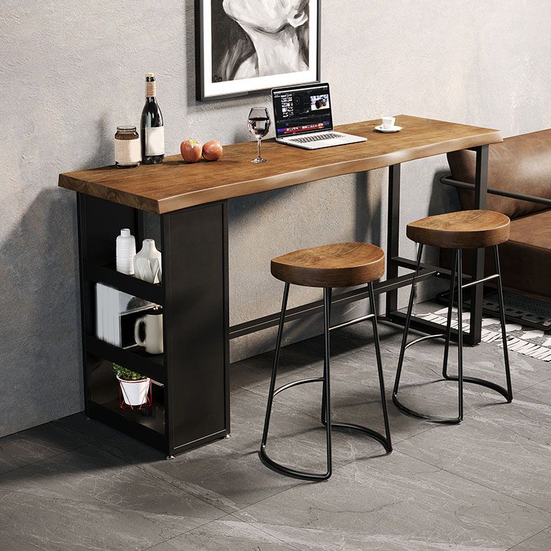Industrial Style Bistro Bar Table Rectangle Wood Bar Table with Storage Clearhalo 'Bar Furniture' 'Bar Tables' 'bar_tables' 'furn' 'furn_bar_tables' 'Furniture' 'Kitchen & Dining Furniture' 1200x1200_9fb0d3b4-7622-4789-8f05-85c8e11fc26c