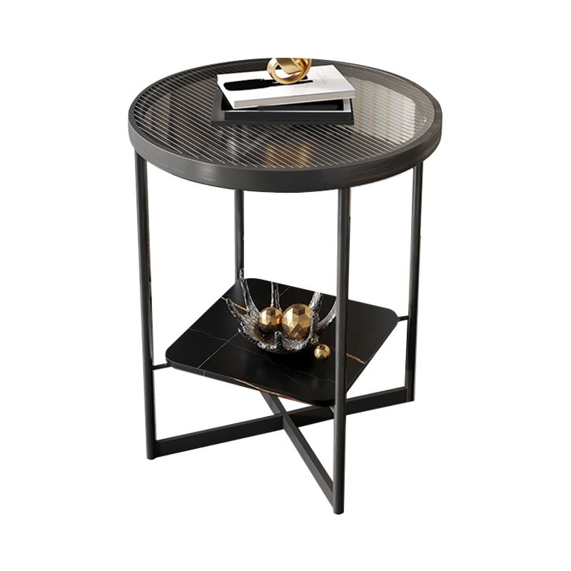 Modern Glass Round Side End Table Cross Legs Sofa Corner Table Clearhalo 'Coffee & Accent Tables' 'End & Side Tables' 'end_side_tables' 'furn' 'furn_end_side_tables' 'Furniture' 'Living Room Furniture' 1200x1200_9fb3b86f-727f-48b5-ba78-aef8a2a6fbeb