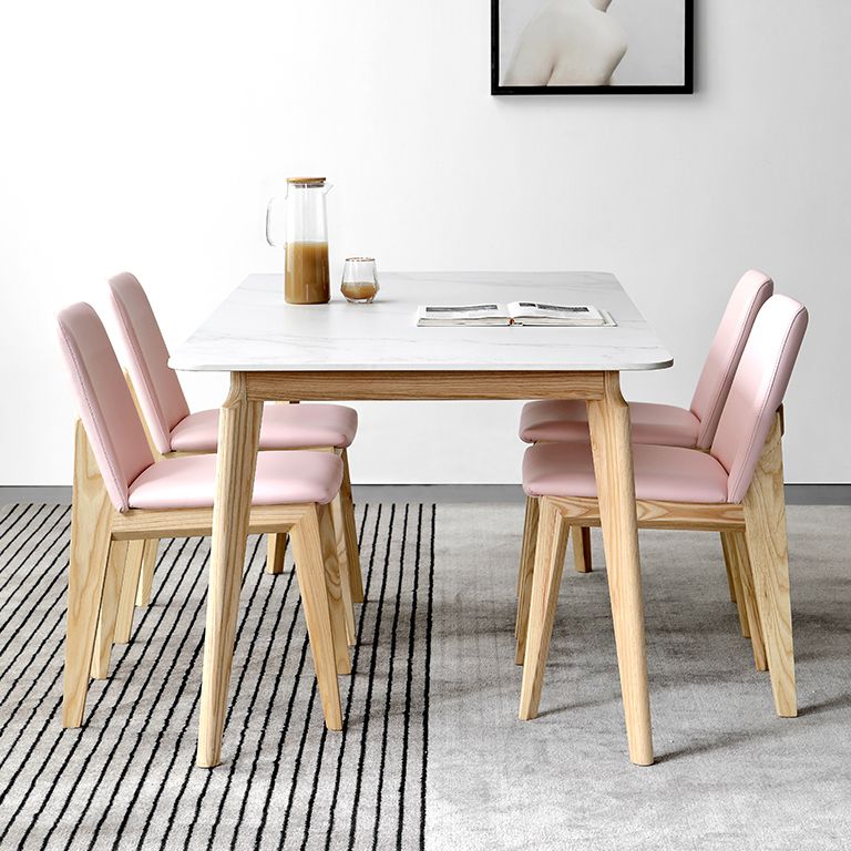 Mesa de comedor rectangular Mesa blanca fija con tapa de piedra sinterizada