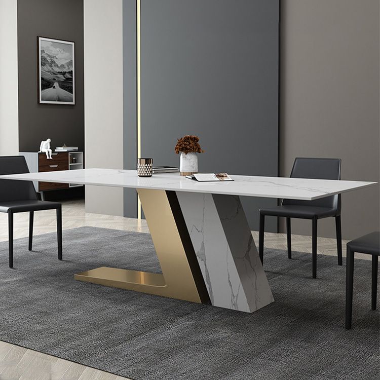 Glam Dining Rectangle Table Sintered Stone Table with Metal Legs for Home Use Clearhalo 'Dining Tables & Seating' 'Dining Tables' 'dining_table' 'furn' 'furn_dining_table' 'Furniture' 'Kitchen & Dining Furniture' 1200x1200_9fb64b25-0236-474e-8dc2-d4611041230a