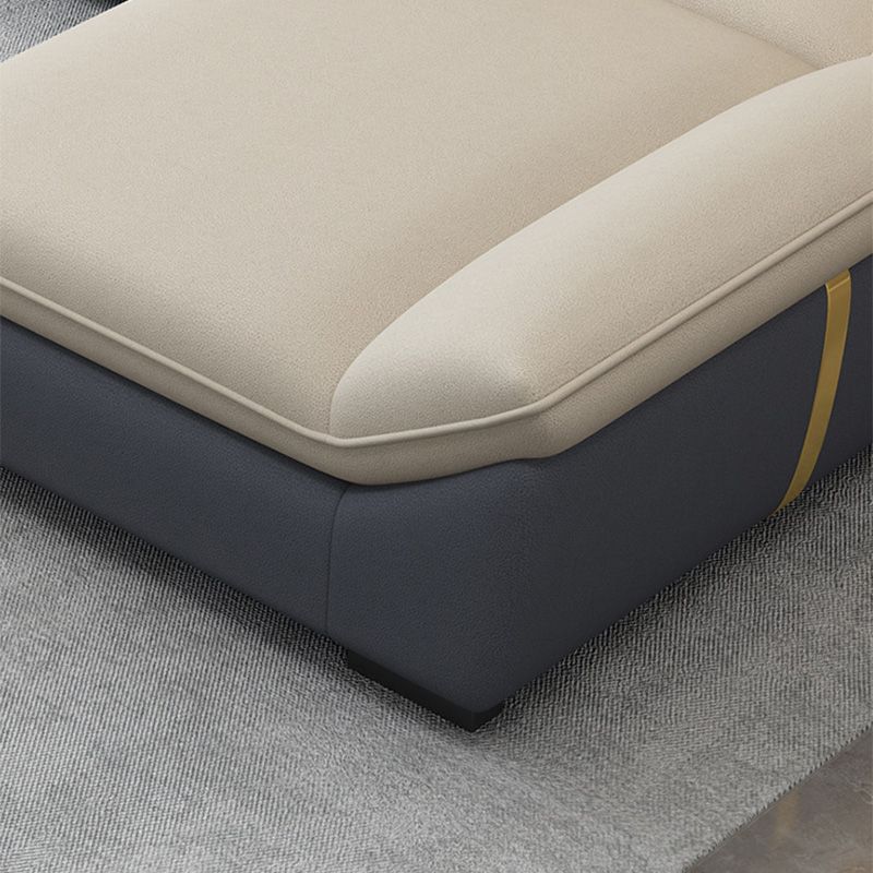 Nordic Faux Leather Sectional in Beige Flared Arm Sectional with Pillows