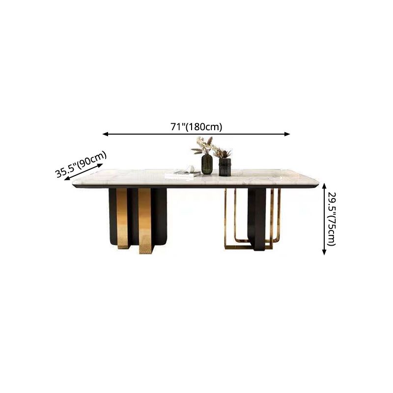 Marble Dining Table for Restaurant Luxury Rectangle Table with Gold Metal Pedestal Clearhalo ' dining_table' 'Dining Tables & Seating' 'Dining Tables' 'furn' 'furn_dining_table' 'Furniture' 'furniture_dining_table' 'Kitchen & Dining Furniture' 'kitchen&dining_furn' 'kitchen' 'kitchen_dining_table' 1200x1200_9fbb484a-f1ed-4211-b3e9-257c23698f32