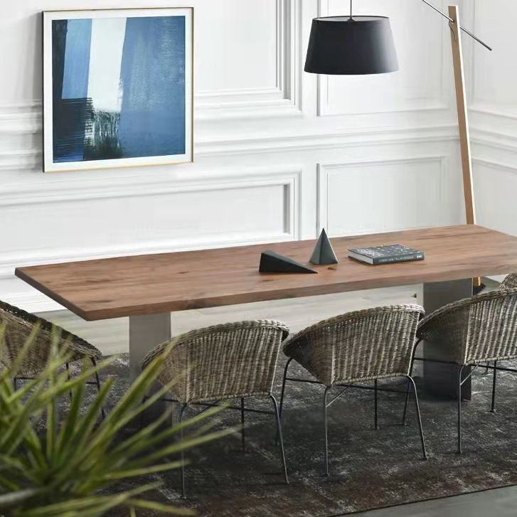 Rectangle Wood Color Dining Table Pine Solid Wood Table Luxury with Double Pedestal Clearhalo ' dining_table' 'Dining Tables & Seating' 'Dining Tables' 'furn' 'furn_dining_table' 'Furniture' 'furniture_dining_table' 'Kitchen & Dining Furniture' 'kitchen&dining_furn' 'kitchen' 'kitchen_dining_table' 1200x1200_9fbb9192-2d63-453e-83d8-6cc3fe6c9a0e
