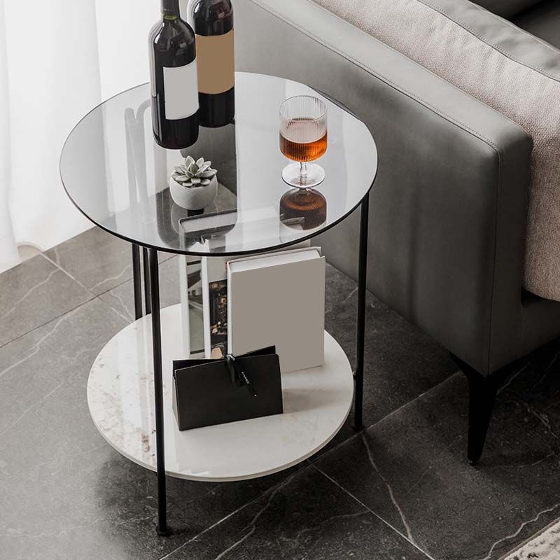 Contemporary Rectangular/Round Side End Table Glass Top Corner Table Clearhalo 'Coffee & Accent Tables' 'End & Side Tables' 'end_side_tables' 'furn' 'furn_end_side_tables' 'Furniture' 'Living Room Furniture' 1200x1200_9fbc2ebc-22f2-4b0d-9c69-d3acda91df0d