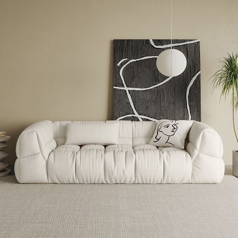 Contemporary White Button-tufted Sofa Tuxedo Arm Living Room Settee
