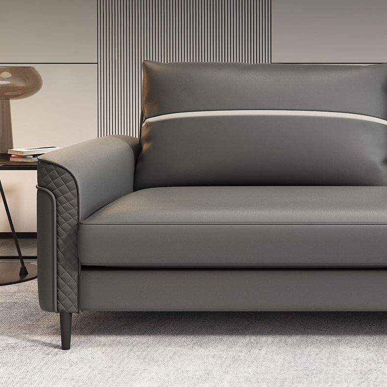 Modern Faux Leather Sofa Single Cushion Loose Back Sofa in Grey