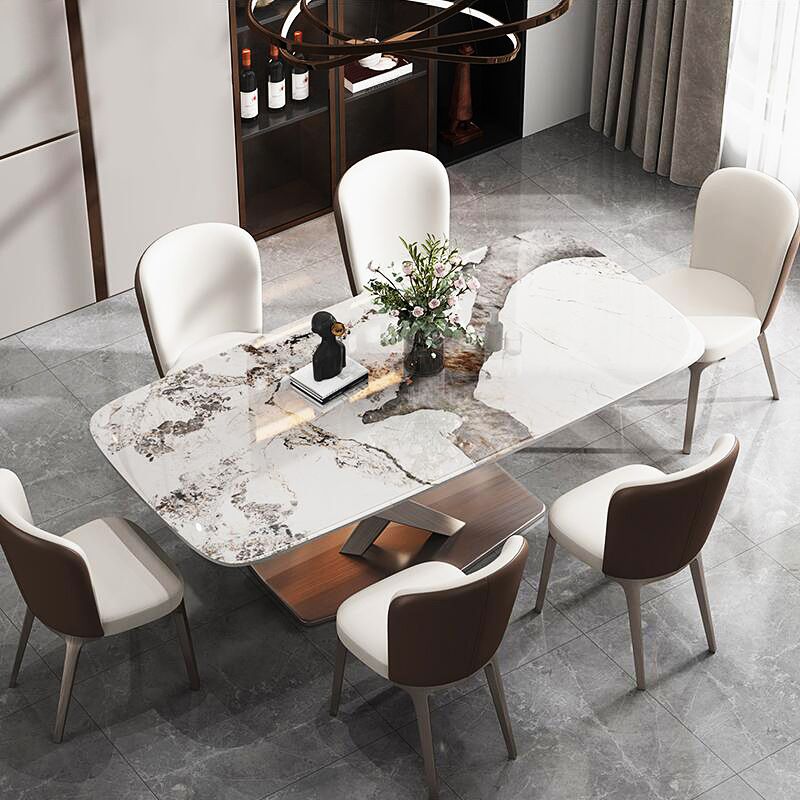 Modern Sintered Stone and Metal Dining Set Rectangle 1/2/5/7 Pieces Dining Table Set