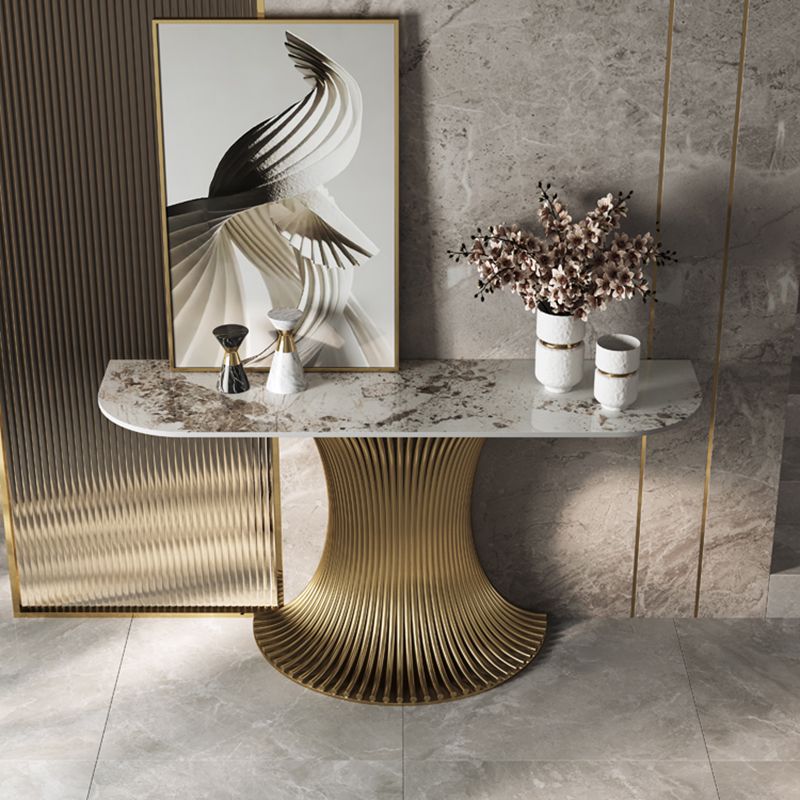 Half Moon Shape Contemporary Console Table in Gold/Silver Stone Console Sofa Table