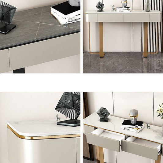 Glam Half Moon Console Table Drawers Included Accent Table for Hall