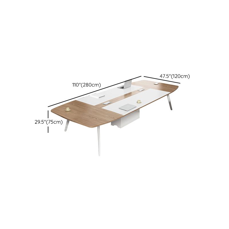 Artificial Wood Writing Desk Curved Industrial Office Desk in White and Natural Clearhalo 'furn' 'furn_office_desk' 'Furniture' 'Office Desks' 'Office Furniture' 'office_desk' 1200x1200_9fc801f3-58c5-4d7c-a894-98f993dab891