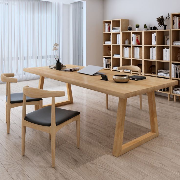 モダンな長方形のライティングデスクソリッドウッドスレッドベースオフィスデスク