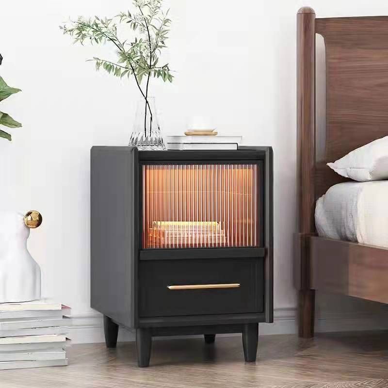 Solid Wood 20'' Tall Night Table Pine 1-Door 1 Drawer Modern Bedside Cabinet with Legs