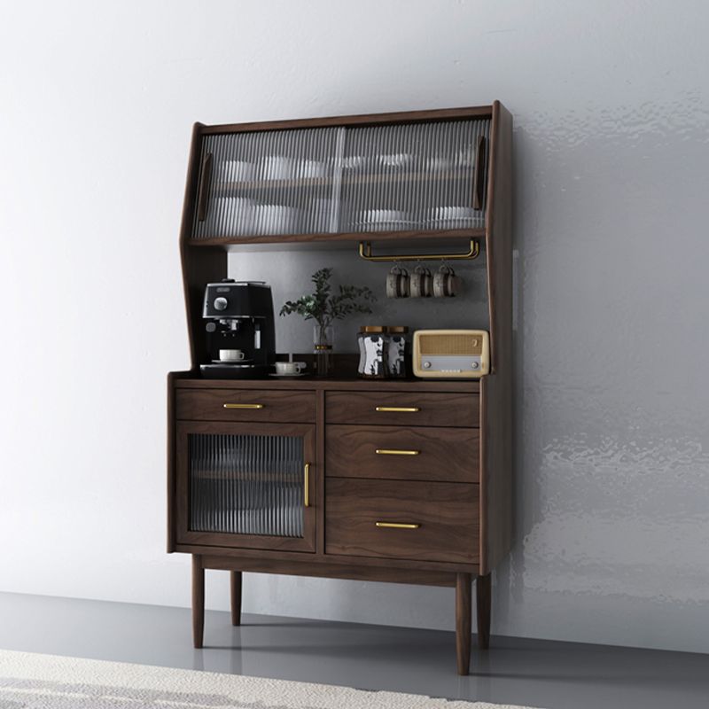 Pine Solid Wood Sideboard Cabinet Adjustable Shelving 4-drawer Server with Glass Door Clearhalo 'buffet_sideboard' 'Buffets & Sideboards' 'furn' 'furn_buffet_sideboard' 'Furniture' 'Kitchen & Dining Furniture' 1200x1200_9fd4edb6-742b-4b24-8f2c-0169c06afd37