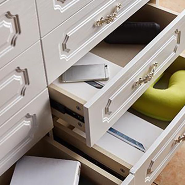 Witte houten opbergkist, dressoir, moderne slaapkamer, opbergkist met lades