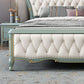 84.65 inch Wide Glam Bed Frame Rubberwood Solid Color Standard Bed with Headboard