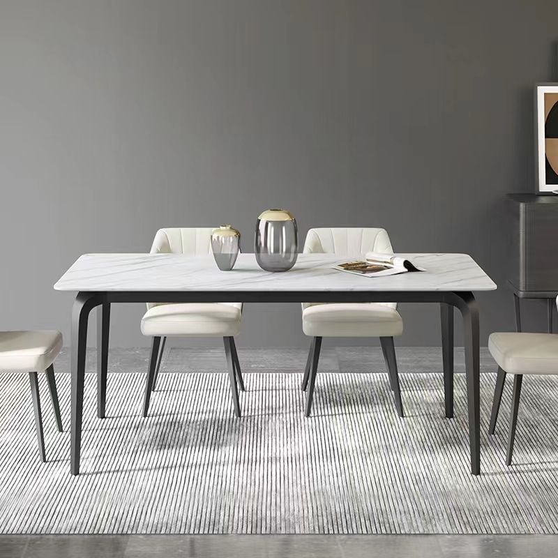 Industrial Rectangle Dining Table White Stone Top Table with Black Metal Legs Clearhalo 'Dining Tables & Seating' 'Dining Tables' 'dining_table' 'furn' 'furn_dining_table' 'Furniture' 'Kitchen & Dining Furniture' 1200x1200_9fd9c1a3-17ed-42c0-976b-fa68009c44e6