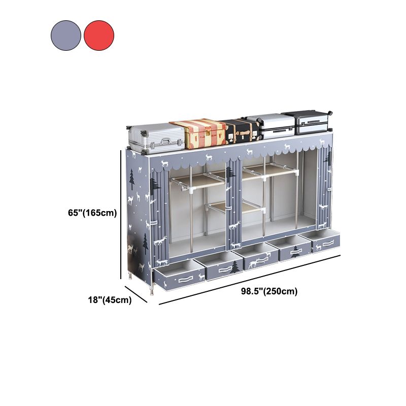 Modern Style Wardrobe Armoire Silver Steel Frame Wardrobe with Drawer Clearhalo 'Armoires & Wardrobes' 'armoires_wardrobes' 'Bedroom Furniture' 'furn' 'furn_armoires_wardrobes' 'Furniture' 1200x1200_9fdd7deb-4fa6-409e-914a-3c497f225654