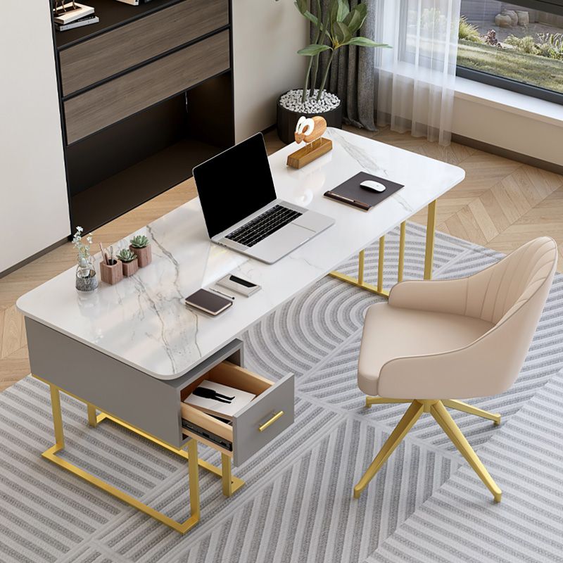 Bureau d'écriture en pierre contemporaine Bureau de bureau rectangulaire en métal
