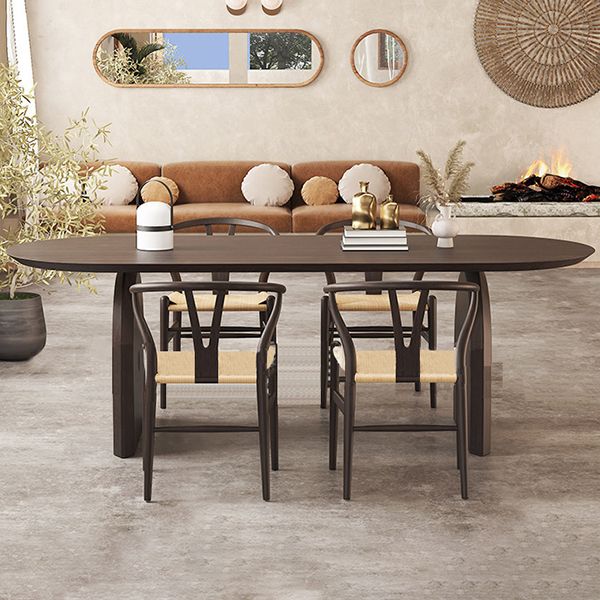 Brauner Massivholz Esstisch moderne ovale Möbel mit doppelter Sockel für Büro