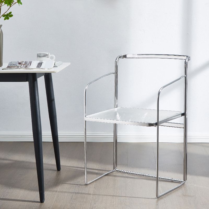 Sillas de comedor de cocina de metal silla lateral de comedor abierta en plata