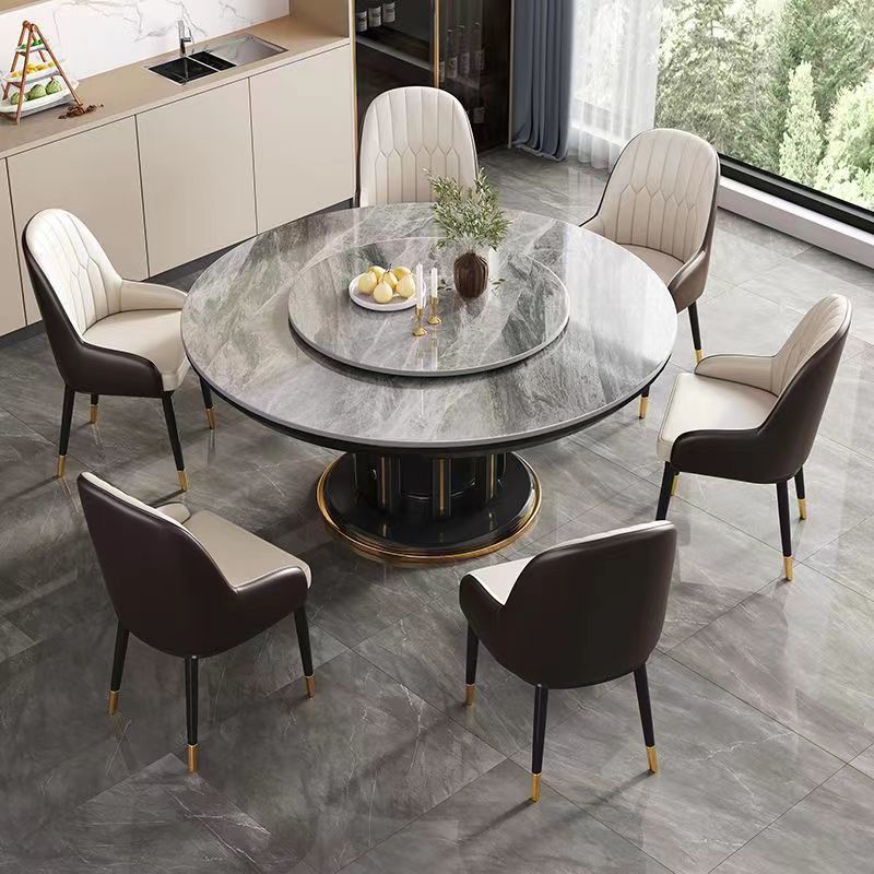 Glam Style Table Pedestal Dining Table with Turntable for Kitchen